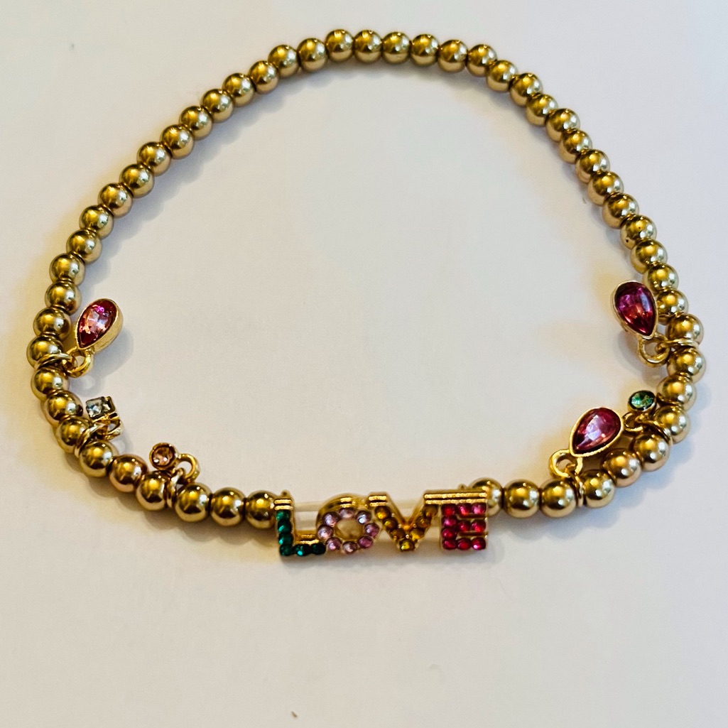 Rainbow Rhinestone Love Bracelet Stretch Goldtone Beads Womens Fashion Jewelry